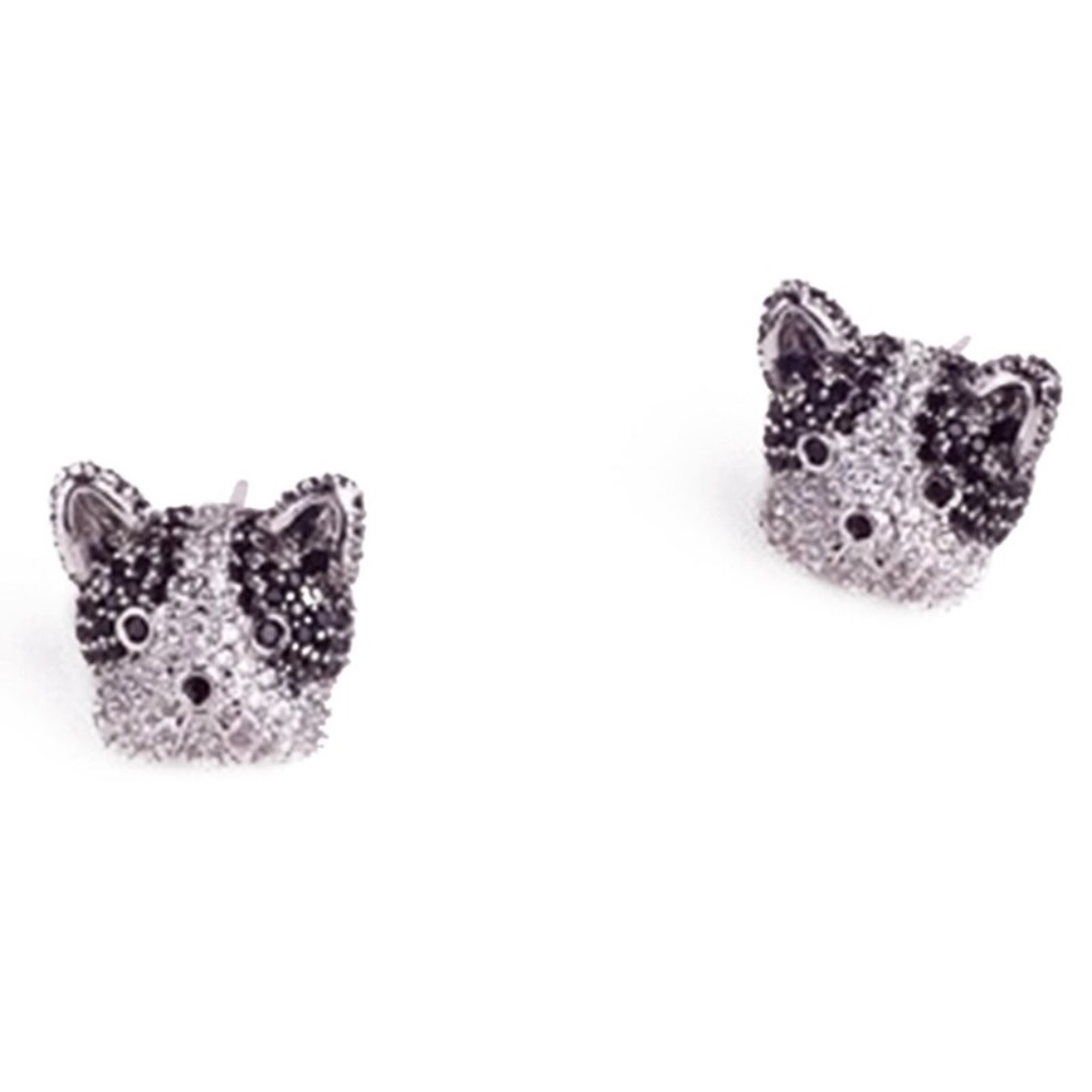 French bulldog stud earrings crystals diamonds new